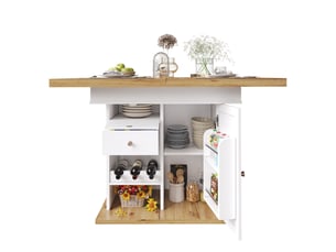 Table à manger extensible, table de cuisine avec rangements intégrés, plateau extensible, range-bouteilles, dimensions 110 à 140 x 80 cm, mdf, blanc