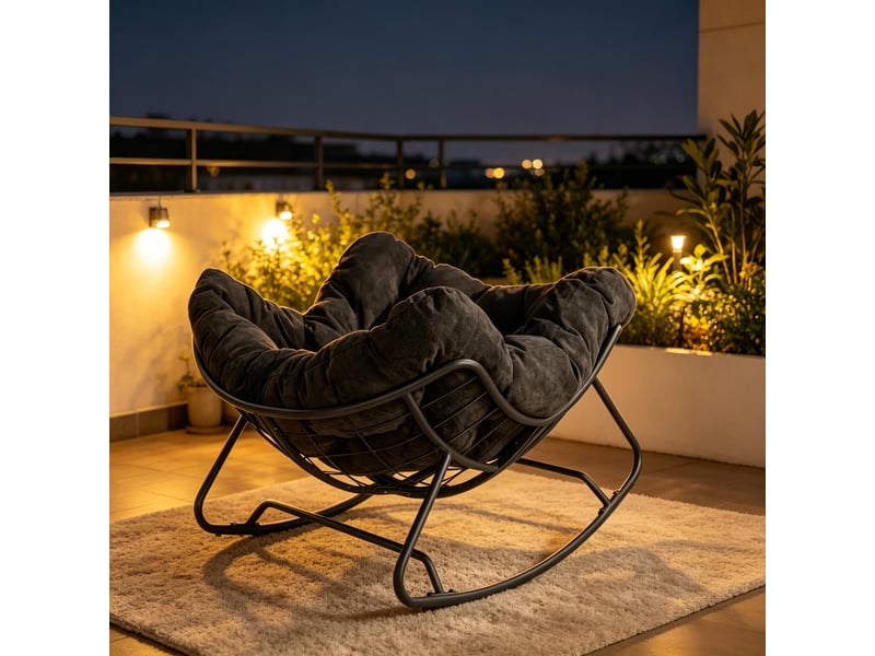  Fauteuil à bascule en forme d'œuf métal et chenille 91x102,5x77 cm  - Conforama D