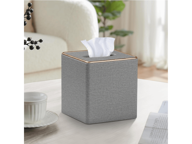  Étui carré en lin pour boîte à mouchoirs - avec base magnétique, pour la maison et le bureau - 1 pièce, 16×14×14cm (gris)  - Conforama B