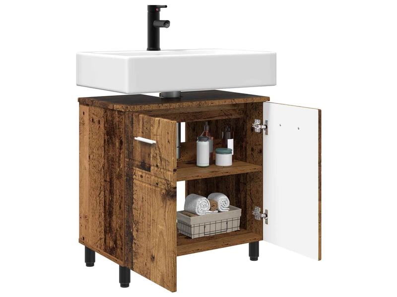 Unité de vanité de salle de bain, meuble de rangement bois ancien 60x35x60 cm shl4155 - Conforama C