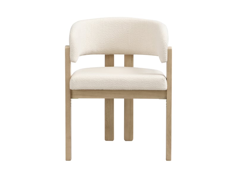  Chaise de salle à manger lot de 2 avec accoudoirs et dossier incurvé en bois et tissu bouclé naturel  - Conforama A