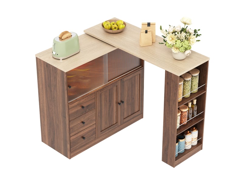 Îlot de cuisine extensible 172x40x96 cm en mdf naturel avec rangement et led - Conforama A