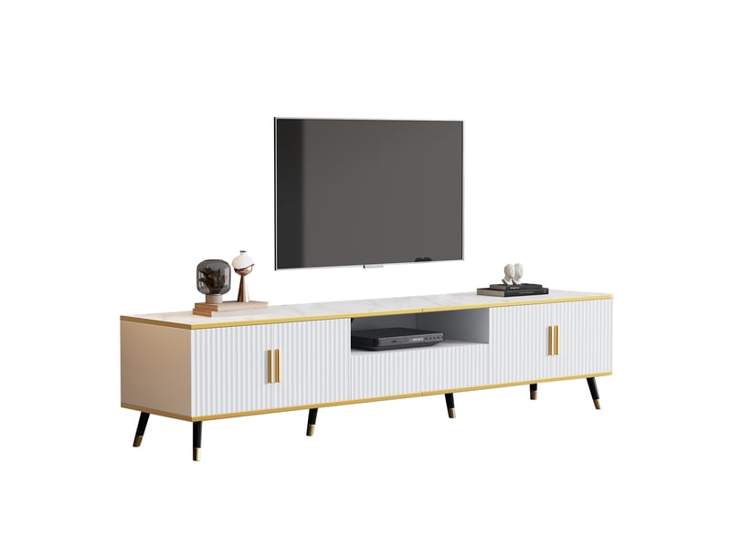  Meuble tv 200 cm effet marbre blanc et or avec rangement  - Conforama A