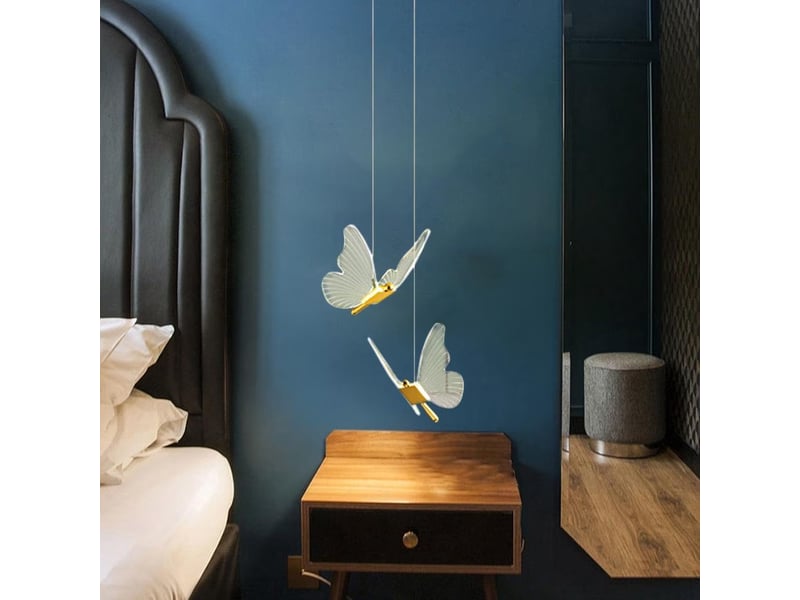  Suspension luminaire papillon led dorée en acrylique, 3 couleurs de lumière, lampe de chevet pour chambre et salon  - Conforama B