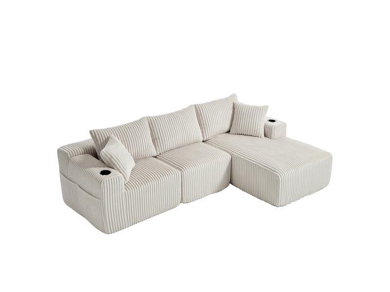 Canapé d'angle droit convertible 3 places tissu beige canapé d'angle beige - Conforama B