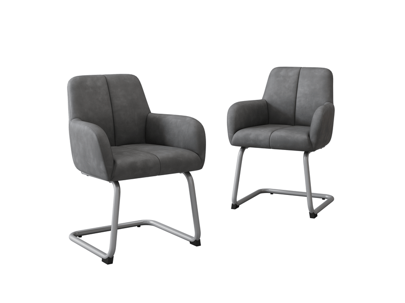  Lot de 2 chaises de salle à manger,avec accoudoirs,cuir microfibre,gris  - Conforama A
