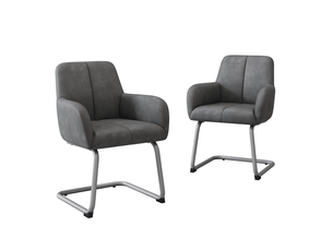 Lot de 2 chaises de salle à manger,avec accoudoirs,cuir microfibre,gris