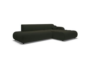 Canapé d'angle droit convertible SELSEY Arione 3 places Tissu vert avec coffre de rangement