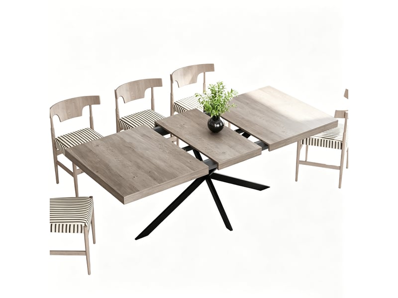  Table à manger extensible 140 à 180 cm, rangement caché, style rétro, gris  - Conforama E