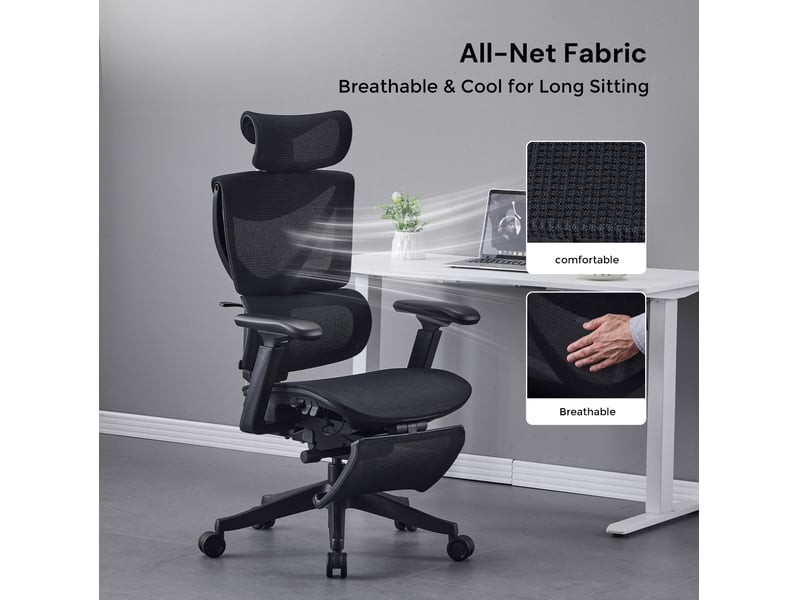  Fauteuil de bureau ergonomique 70,6x70,6x110,5 cm – noir – réglage à 3 boutons et dossier inclinable  - Conforama C