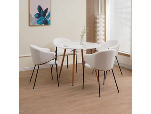 Ensemble repas table ronde + 4 fauteuils bouclette blanc - scandi