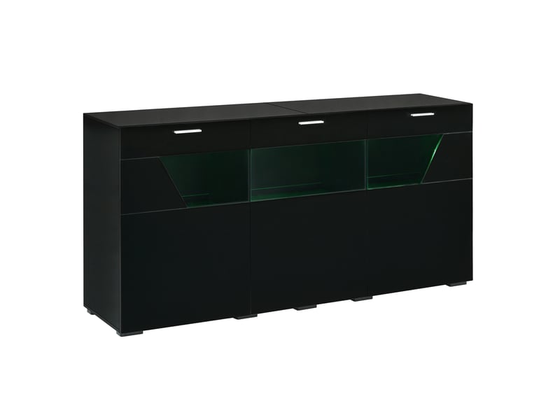 Buffet 160x38x78 cm avec led contrôlable par application, panneaux de particules noir - Conforama A