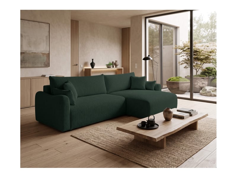  Apoline - canapé d'angle réversible convertible 4 places avec coffre en velours côtelé  - Conforama B