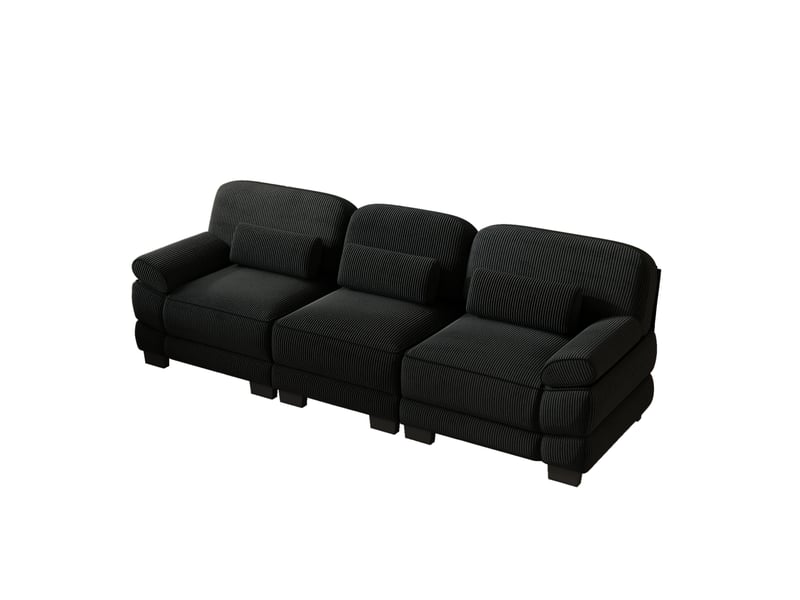  Canapé droit modulable 3 places 265x88.5x94 cm en velours côtelé noir  - Conforama A