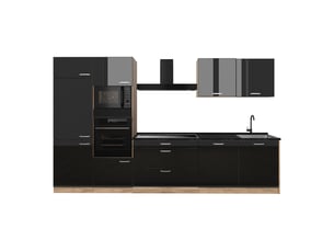 Vicco cuisine, noir haute brillancechêne doré, 340cm plan de travail anthracite