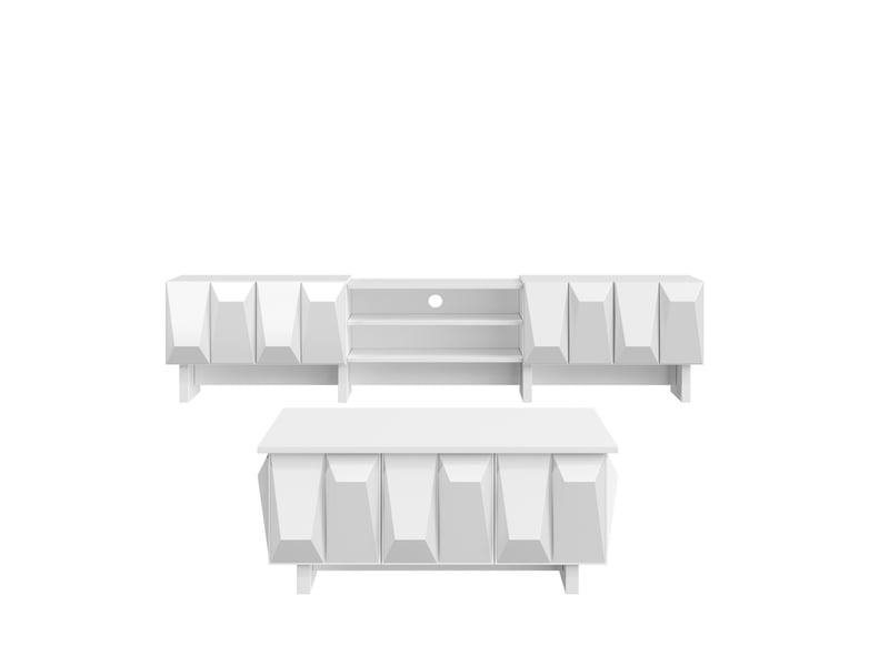  Ensemble meuble tv et table basse avec rangement blanc evryae  - Conforama A