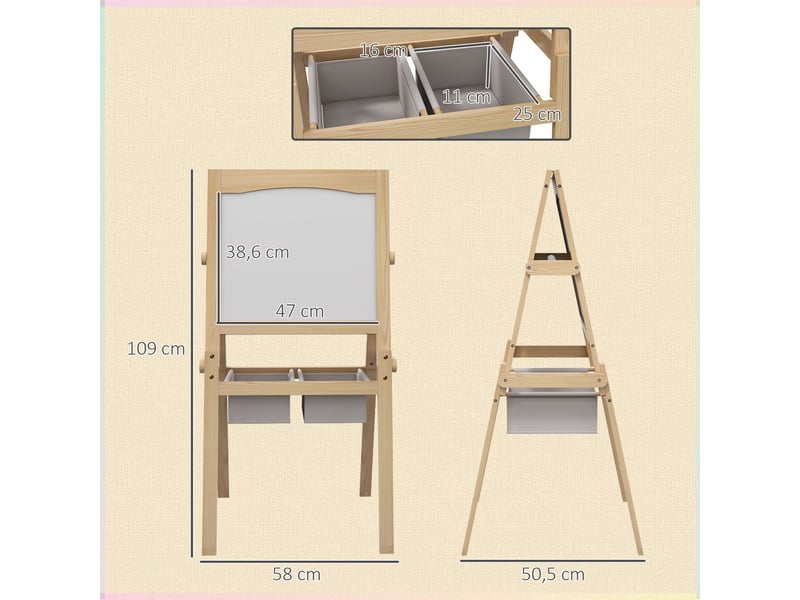  Tableau chevalet enfant ardoise double face tableau blanc tableau à craie rouleau papier naturel 58 x 50,5 x 109 cm  - Conforama C
