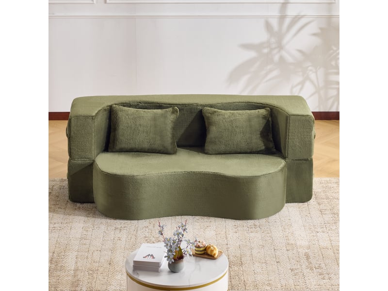  Canapé convertible futon 2-en-1 pliable sans montage  - couchage d’appoint, peluche courte - vert  - Conforama C
