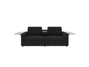 Fauteuil 2 places - 178x71x57.5 cm - canapé en tissu chenille avec table pour ordinateur, tiroirs et porte-gobelets - noir