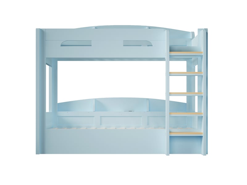  Lit superposé avec lit gigogne et prise usb rangements bois massif et mdf 90x200 cm bleu clair Sol Morn - Conforama A