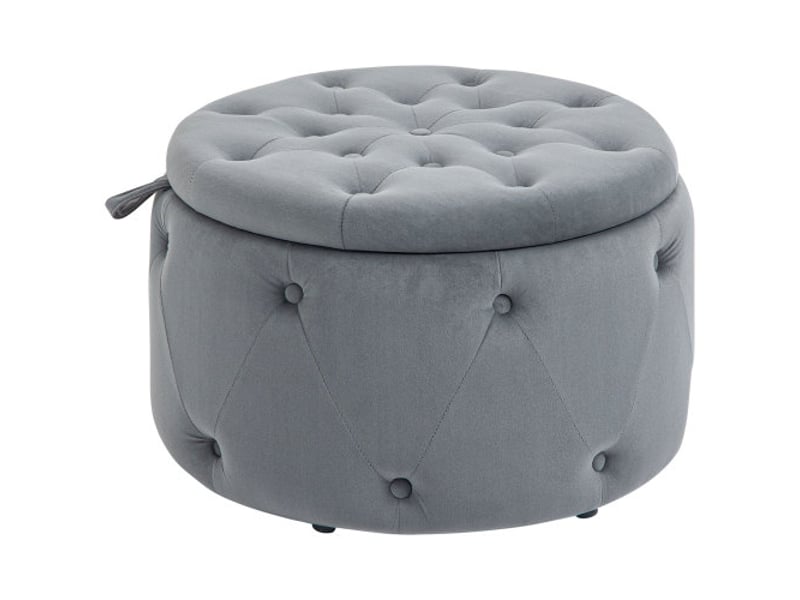  Pouf rond gris effet velours avec rangement et couvercle, ø60x40 cm, pour salon et chambre  - Conforama A