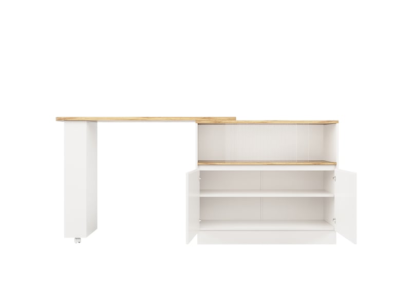 Ilot cuisine, buffet de cuisine avec rangements intégrés, pivotant à 360°, organisation fonctionnelle, dimensions 100 x 90 x 45 cm, mdf, blanc - Conforama E