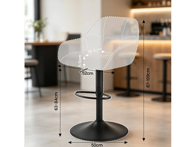 Lot de 2 tabourets de bar réglables et pivotants en chenille et velours côtelé noirs - Conforama E
