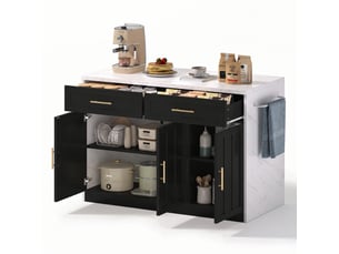 Îlot de cuisine avec espace bar, prises électriques, rangements, 120 x 60 x 91 cm, noir et blanc