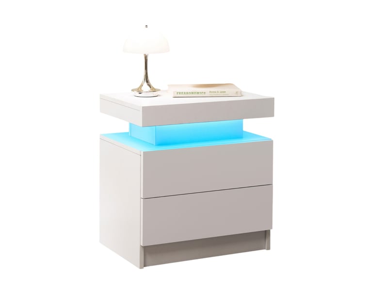  Tables de chevet modenvie led lot de 2 blanches avec 2 tiroirs  - Conforama A