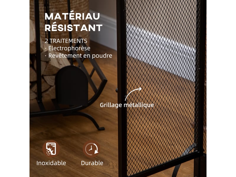  Pare-étincelles grille de protection pour cheminée pare-feu barrière de sécurité 3 pliables volets et porte 120 x 79 cm  - Conforama W