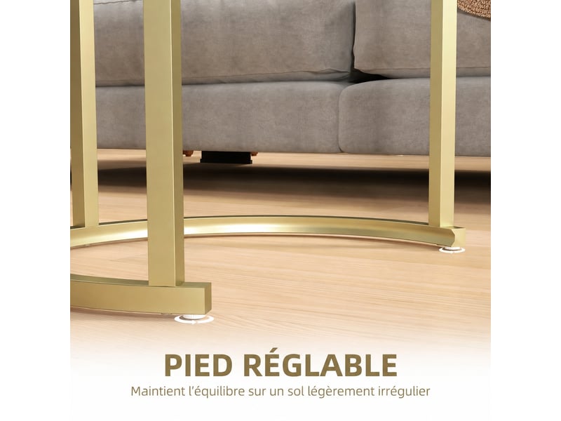  Table basse gigogne dorée, lot de 2 tables d'appoint en acier et verre trempé, empilables, pieds réglables  - Conforama R