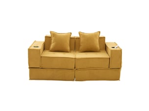 Canapé modulable 2 pl 162x78x66 cm, pour salon, confort, stockage, poches latérales, coussins, tissu en chenille, jaune moutarde