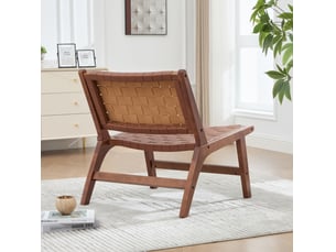 Lot de 1 chaise de détente sans accoudoirs marron 71x66x72 cm, tressage pu cadre bois style industriel