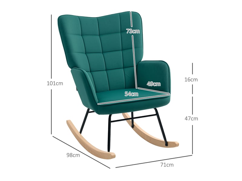  Fauteuil à bascule rocking chair revêtement en velous structure en acier vert 71 x 98 x 101 cm  - Conforama C