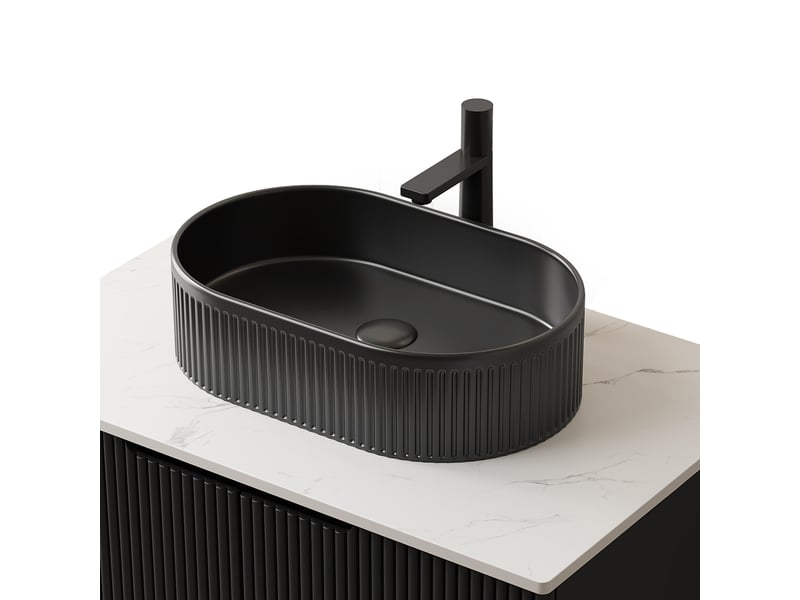  Meuble sous vasque en céramique noire avec motif à rayures et perçage pour robinet, salle de bain, 62×46×25 cm  - Conforama A