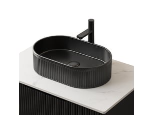 Meuble sous vasque en céramique noire avec motif à rayures et perçage pour robinet, salle de bain, 62×46×25 cm