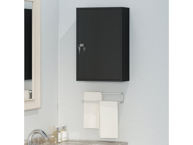  Armoire à pharmacie 2 étagères 3 niveaux verrouillable, dim. 40l x 18l x 60h cm, 2 clés, métal, noir  - Conforama D