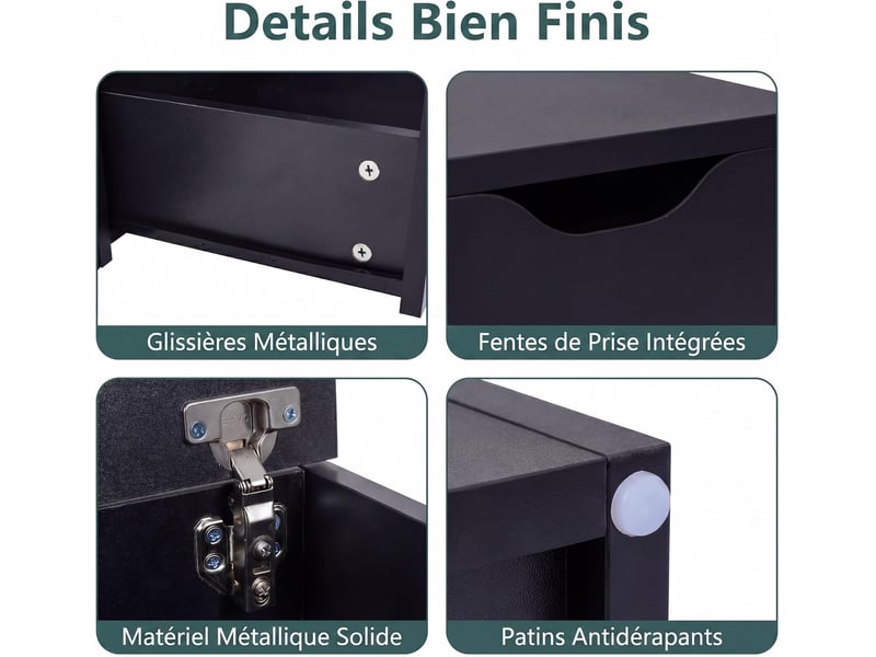 Table basse relevable avec 4 tabourets de rangement, compartiment caché, 1 tiroir, table de café moderne avec plateau relevable, charge 75 kg (noir) - Conforama C