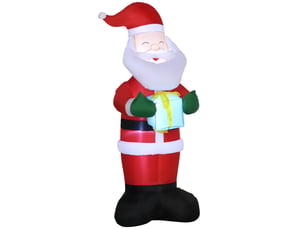Père noël gonflable avec cadeau, 3 lumières led et gonfleur inclus, 77 x 68 x 184 cm