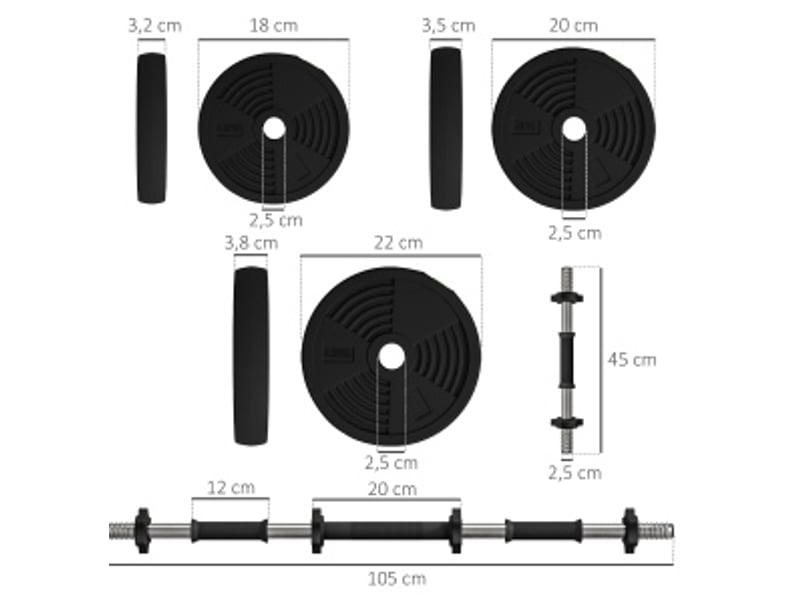 Set d’haltères 2 en 1 25 kg réglable noir et vert  - Conforama E