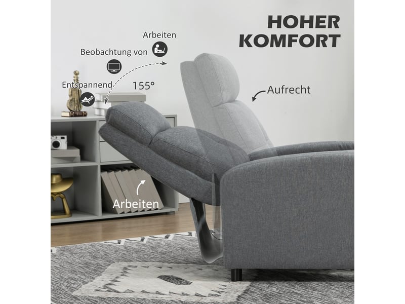  Fauteuil relax inclinable gris, repose-pieds extensible, ressorts ensachés et tissu aspect lin pour salon et lecture  - Conforama B