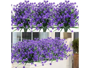 Plante fleurie artificielle　plantes et fleurs artificielles d'extérieur résistantes aux uv - violet 8pcs
