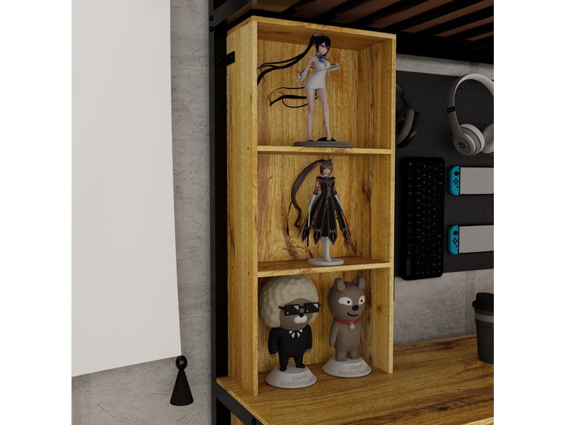 Lit mezzanine 140 × 200 cm 2 places avec bureau, armoire, étagères et usb, sans matelas, métal noir  - Conforama C