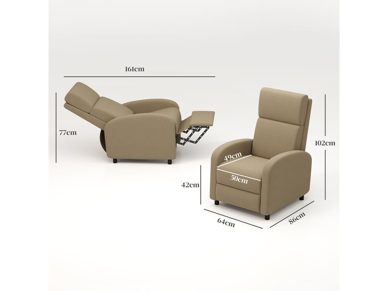  Fauteuil relax inclinable manuel avec repose-pieds en tissu 64x86x102 cm  - Conforama C