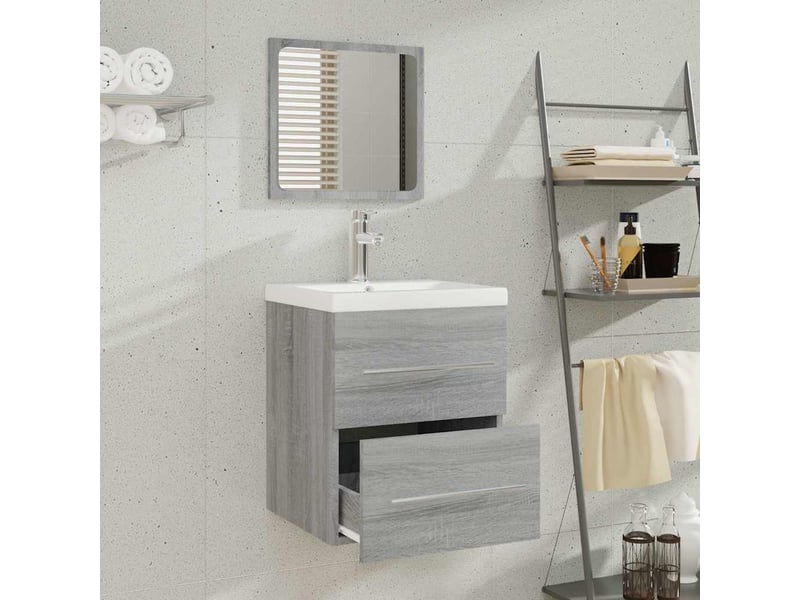 Meuble de lavabo avec bassin intégré sonoma gris bois d'ingénierie shl8753 - Conforama C