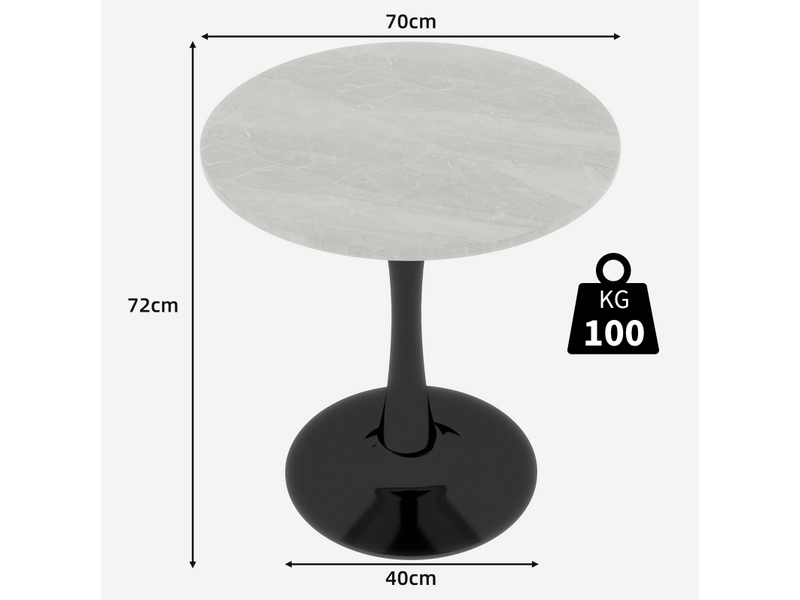  Table ronde en marbre artificiel noir et blanc, 70 x 70 x 72 cm  - Conforama E