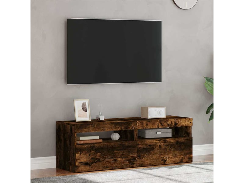  Meubles tv - banc tv - meuble de rangement 2 pcs avec lumières led chêne fumé 60x35x40 cm  - Conforama D
