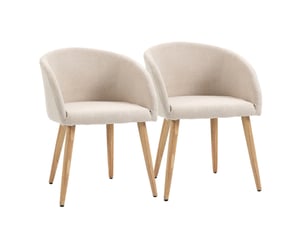 Lot de 2 chaises de salle à manger rembourrées design scandinave, pieds bois, rembourrage beige, 150 kg, montage