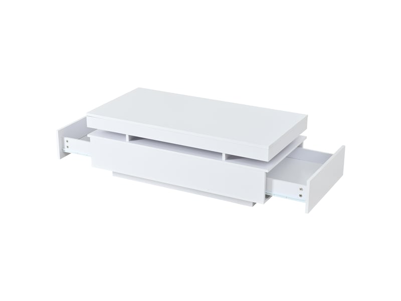  Table basse fixe avec tiroirs, blanche, 100 x 50 x 35 cm, 2 tiroirs et éclairage led  - Conforama E