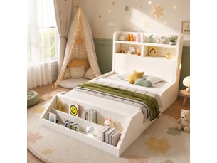 Lit avec rangement 90x200 cm <strong></strong>  <strong></strong> coloris blanc